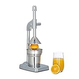 Relaxdays Hebel Saftpresse manuell, Fruchtpresse für Orangen, Zitruspresse HxBxT: 37 x 12 x 18 cm, silber