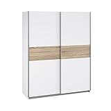 Forte WINNER Schrank 150, moderner Kleiderschrank Weiß, Schwebetürenschrank, 2-türig, Weiß / Holzdekor Sonoma Eiche, 150 cm breit x 190,5 cm hoch x 61 cm tief