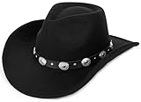Eohak Shapeable Western Cowboyhut für Herren Damen Filz Fedoras Cap Outback Cowgirl Jazz Hüte mit Gürtelschnalle M/L, Schwarz, Medium