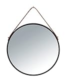 WENKO Wandspiegel Mod. Borrone rund, Spiegel mit schwarzem Metall-Rahmen und Aufhänge-Gurt, Dekospiegel im Vintage Design, Glas/Metall, Ø 40 cm, Schwarz
