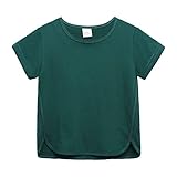 YANFJHV Choice Produkte Kinder Mädchen Solide Kurzarm Rundhalsausschnitt Unregelmäßige T-Shirts Tops T-Shirts Kleidung für Kinder (Green, 5-6 Years)