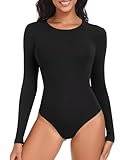 TNNZEET Body Damen Langarm Bodysuit Elegant Langarmbody Sexy Rundhals Oberteil Tops Für Outfit(Schwarz,M)