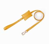 feiling 1.5M Hundeleine Leder mit Abnehmbare Kleine Tasche Hundführleine Lederleine für Kleine Mittlere Große Hunde (gelb, 2.5cm*150cm)