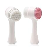 Manuelle Gesichtsreinigungsbürste, 2-in-1-Gesichtsbürste, doppelseitige Peelingbürste, nicht-elektrische Gesichtsreinigungsbürste, aus Silikon zum Waschen, Entfernen von Make-up, Massage (rosa)