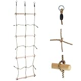 Kletterseil-Leiternetz Für Kinder – Stabiles Sicherheitsnetz Mit Holzsprossen Und Aufhängeösen – Outdoor-Spielplatz Zubehör, Baumhaus, Schaukelgestell Befestigung