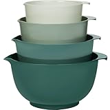 BoxedHome 4-teiliges Rührschüssel Set aus BPA-freiem Kunststoff, Grün - mit Ausgießer, rutschfestem Boden und Griff, stapelbar, spülmaschinen- und mikrowellengeeignet, ideal für Backen und Kochen