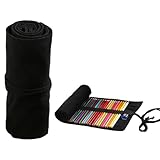Bleistift Wrap, 1 Stück 24 Slots Leinwand Pencil Wrap, Leinwand Stifterolle Tragbar Tasche, Schlamperrolle Stiftehalter Mäppchen, für Künstler Reisen Schule, Schwarz, 24 Slots