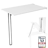 KDR Produktgestaltung Wandklapptisch Schreibtisch Tischplatte 80x50 cm in Weiß Klapptisch Esstisch Küchentisch für die Wand Höhe Tisch 74 cm zur Wandmontage mit Tischbein klappbar