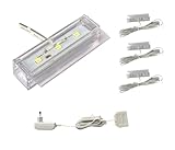 ACCE LED Glasbodenbeleuchtung, Glaskantenbeleuchtung, Vitrinebeleuchtung, Regalbeleuchtung, 2D oder 3D im Set, Leuchtfarbe warmweiß, inklusive Netzteil (3D, 3er set)