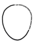 PiercingJak Kristall Perlenkette für Herren Halskette Schwarz Achat Edelstein Kette Edelstahlkette Gliederkette Panzerkette Männer Kristallkette Schlichte Charms Schmuck Geburtstag Geschenk für Mann