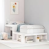 Mengtu Massivholzbett ohne Matratze Weiß 80x200 cm Kiefernholz Holzbett Jugendbett Bettgestell Bettrahmen Einzelbett Doppelbett Bett Designbett Schlafzimmermöbel