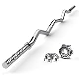 FIXTECH Olympische Curlstange, 119,4 cm, 2,5 cm Hantelscheiben, Curlingstange für Fitnessstudio und Zuhause, Langhantel, Standard-Gewichtheberstange, Gewinde, rutschfest, 199,6 kg Kapazität (Silber)