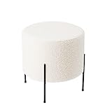 Zedelmaier Runder Hocker,Fußhocker Pouf,Eleganter Fußstütze Ottoman mit Metall,Gepolsterte hocker (Weiß, Polarfleece)