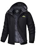 TACVASEN Damen Skijacke Outdoor Wasserdicht Winterjacke Gefüttert Warm Windbreaker mit Abnehmbarer Kapuze Snowboardjacke Schwarz XL