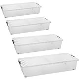 SUSTANIA Unterbett-Aufbewahrungsboxen 4er Set mit Rollen & geteiltem Deckel – Transparente Unterbettkommode 78x38x16cm, 32L Stauraum unter Bett, Made in EU mit Clip-Verschlüssen