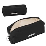 huoflame Federmäppchen Cord-Stoff – Großes Retro Mäppchen für Schule Büro Teenager Damen – Kosmetiktasche & Stiftetasche mit Reißverschluss, Rosa & Schwarz, Cord Mäppchen Geschenkidee (Schwarz)