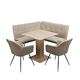 HTI living Sitzgruppe Taupe/Cord Joschka Esstisch Eckbank und Esszimmerstühle in Cord
