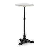 blumfeldt Patras - Bistro-Tisch, Gartentisch, Deko-Zierkante, Gusseiserner Standfuß, für drinnen und draußen, wasserfest, frostsicher, Ø 30cm, 60cm Höhe, weiß