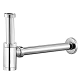 Design Siphon Chrom, Syphon Sifon für Waschbecken & Waschtisch, Flaschensiphon 1 1/4 x 32mm, höhenverstellbar Tauchrohr, Universal Geruchverschluss mit Reinigungsöffnung, Gummimanschette