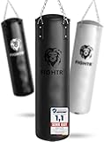 FIGHTR® Boxsack gefüllt/ungefüllt - extrem robust & langlebig | Boxsack Set inkl. 4-Punkt-Stahlkette für Boxen, Kickboxen, MMA, Muay Thai und weitere Kampfsportarten (leer, All Black)