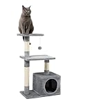 lionto Kratzbaum für Katzen mit Höhle und Plüschball inkl. Glöckchen, Höhe 85 cm, Katzenbaum mit Sisal & Plüsch, gemütliche Liegeflächen & Höhle, für kleine & große Katzen geeignet, hellgrau