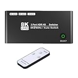 PURFUU 8K HDTV 2.1 Switcher Splitter HDTV Switcher 3 Port HDTV Switcher Selector Box 3 Port 8K @ 60Hz 4K @ 120Hz für Projektoren