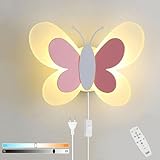 Wandlampe Kinderzimmer mit Stecker Innen Dimmbar Wandleuchte LED mit Fernsteuerung Nachttischlampe mit Kabel Mädchen Kinder Nachtlicht Schmetterling Lampe Wand Schlafzimmer mit Stecker Wandbeleuchtung