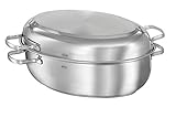 RÖSLE ELEGANCE Bräter oval, Multifunktionsdeckel mit Antihaftversiegelung ProPlex, Edelstahl 18/10, silberfarben/schwarz, PFOA frei, backofengeeignet, induktionsgeeignet