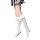 Apone Fatu Oberschenkelhohe Damensocken, Spitzensocken, kniehohe Socken, wärmer, Spitzenbesatz, langer Strumpf für Cosplay, Damensocke mit Spitze, Medium-X-Large