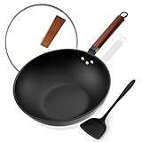 Kordisen Wok Antihaft 33 cm/5,6 L mit Deckel, keine chemische Beschichtung, vorgewürzter Wok, geeignet für Induktion/Elektro/Gas