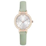 NUOVO Damenuhren Mintgrün Leder Damenuhren Süßes Kleid Damenuhr Roségold Gehäuse Elegante einfache Uhr Kristall Diamantuhr Analoge Quarzuhren für Frauen