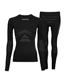 Snocks Frauen Thermo Set Gr. M I Wärmende Thermounterwäsche für Damen I Ski, Jogging, Spatzieren oder für die Freizeit ideal geeignet I Funktionsshirt Frauen Langarm und Funktionshose Set I Schwarz