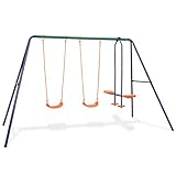 Xichuzi Schaukelset mit 4 Sitzen Orange, Schaukelgestell, Schaukel Outdoor Mit Gestell, Doppelschaukel, Gartenschaukel, Draußen Schaukeln - 91358