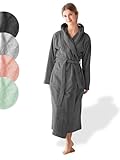 SIEGENTHAL® Damen Bademantel Frottee Velours 100% Baumwolle mit Kapuze Flauschig - Dunkelgrau L - XL