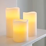 Lights4fun 3er Set LED Echtwachskerzen Timer LED Kerzen flackernde Flamme LED Kerzen Set