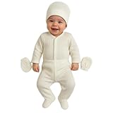 Jungengel NALA & LUCA Baby-Erstausstattung Baby Kleidung 5-teilig Neugeborene 0-3 Monate Größe 50-56 cm - 95% Bio-Baumwolle mit Elastan, Strampler mit Füßen Mütze Fäustlinge Lätzchen, Ekru