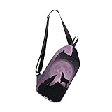 EZIOLY Schulter-Rucksack, Motiv: heulende Wölfe, Vollmond-Motiv, Schultertasche, Umhängetasche, Reisetasche, Wandern, Tagesrucksack für Damen und Herren