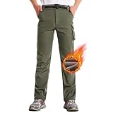 Anyanmoutn Wanderhose für Jungen, wasserdicht, mit Fleece gefüttert, Schneehose für Kinder, taktische Cargohose, Regenhose, Jagdhose, Jugendliche, Grün