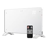 DONYER POWER 2000W Konvektor-Heizung, ultra-dünne Wandmontage oder freistehend, 24H Timer-Fernbedienung, ultra-weiße Glasscheibe