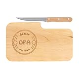 LASERHELD | Brotzeitbrett Holz mit Gravur “Bester Opa der Welt” & Messer | 26 x 15 cm | Frühstücksbrettchen Holz Schneidebrett Jausenbrett | Geschenk für Männer Papa Vatertag