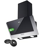 CIARRA CBCB6736C A++ Dunstabzugshaube 60 cm Umluft Kopffreie Schräghaube 350 m³/h mit CBCF002X2 Aktivkohlefilter Abluft 3 Stufen Wandmontage Wandhauben Abzugshaube Schwarz