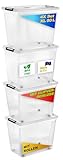 Gardissimo 4 er Set Aufbewahrungsbox mit Deckel und Rollen Clip 80 Liter, Kunststoff Boxen Stapelboxen Plastik, MADE IN Europe, Clip-Verschluss, BPA-frei transparent/durchsichtig