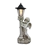 FIYSON Solar Engel Gartenstatuen - Römische Säule LED-Engel-Figur,Säule Figur Cherub Skulptu rLicht,wasserdichte Garten Deko aus Harz,Engel Skulptur Deko Rasen,Hof,Fensterbank,20cm (Stil 2)