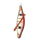 Christbaumschmuck Kanu 14,5cm Glas Figur - Boot mit Paddeln zum Aufhängen Rot Creme - Weihnachtsbaum Anhänger - Kanusport & Handbemalter Weihnachtsbaumschmuck
