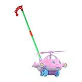 Schiebespielzeug Flugzeug für Kleinkinder 1-3 Jahre, Lauflernspielzeug mit abnehmbarem Stiel und Klingel, Nachziehspielzeug für Jungen und Mädchen- Rosa
