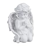 Relaxdays Grabengel betend, Kunststein, Wetter-, Frost- & UV-beständig, H x B x T: 20 x 15 x 11 cm, Grabschmuck, weiß