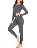 Ekouaer Damen Thermounterwäsche Set Warme Unterwäsche mit Innenfleece Lang Funktionsunterwäsche Skiunterwäsche für Winter, Grau XL