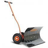FUXTEC Schneeschaufel auf Rädern FX-SS740, höhenverstellbar - Komfortables Schneeräumen, rückenschonender Schneeschieber, Schneeschild 75 cm Arbeitsbreite-Höhe 42 cm, platzsparend da zusammenklappbar