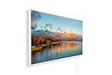 Infrarotheizung mit Bild – Herbst Bildmotive – TÜV SÜD - 450 Watt Bildheizung - Weißer Rahmen (01. Haus am See)