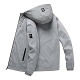 Herren Softshell Jacke Winddichte Outdoorjacke Übergangsjacke mit Reißverschlusstasche mit Kapuze Outdoor Jacke, Wanderjacke mit verstaubarer Kapuze